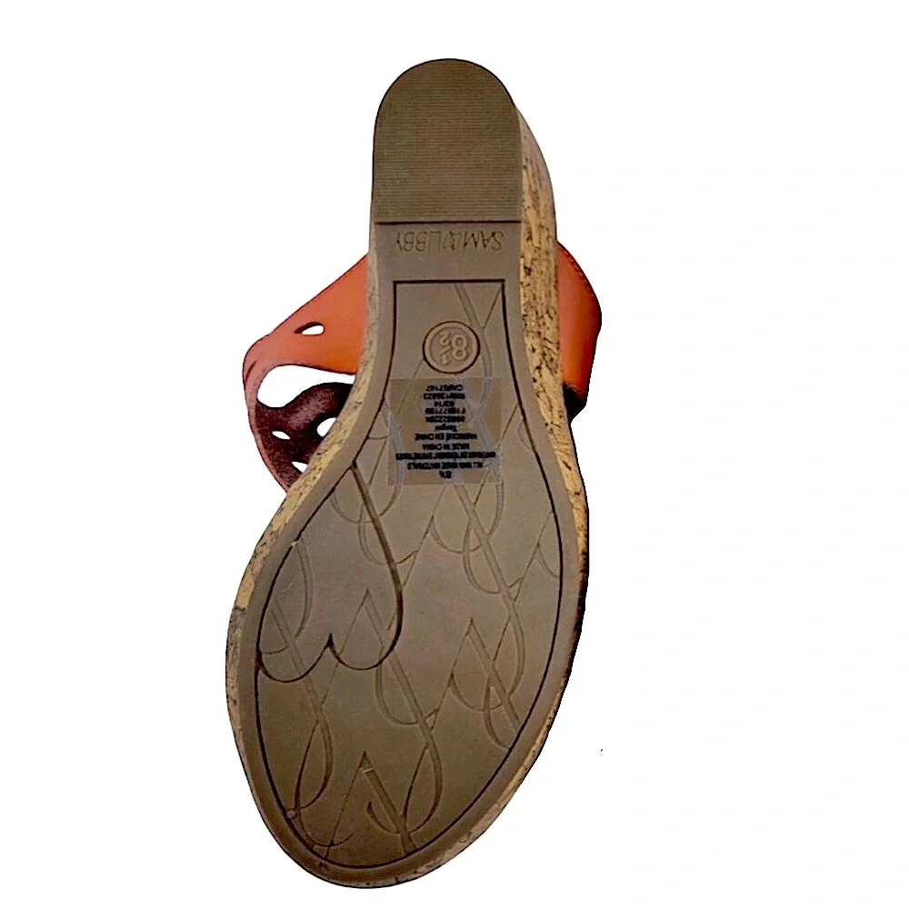 Sam & Libby Tan Cut Out  Wedge Thong Sandals Size 8.5